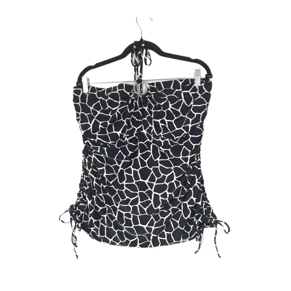 Michael Kors Animal Print Halter Tankini Swim Top Silver Tone Hardware Size 18W